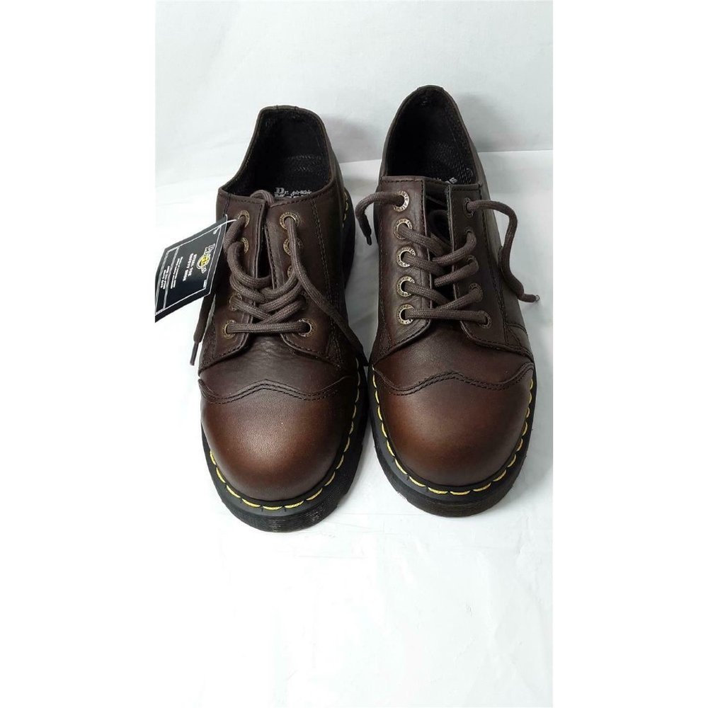 New DR MARTENS Mens Brown Steel Toe Shoes Sz 8 Water Resistant Leather